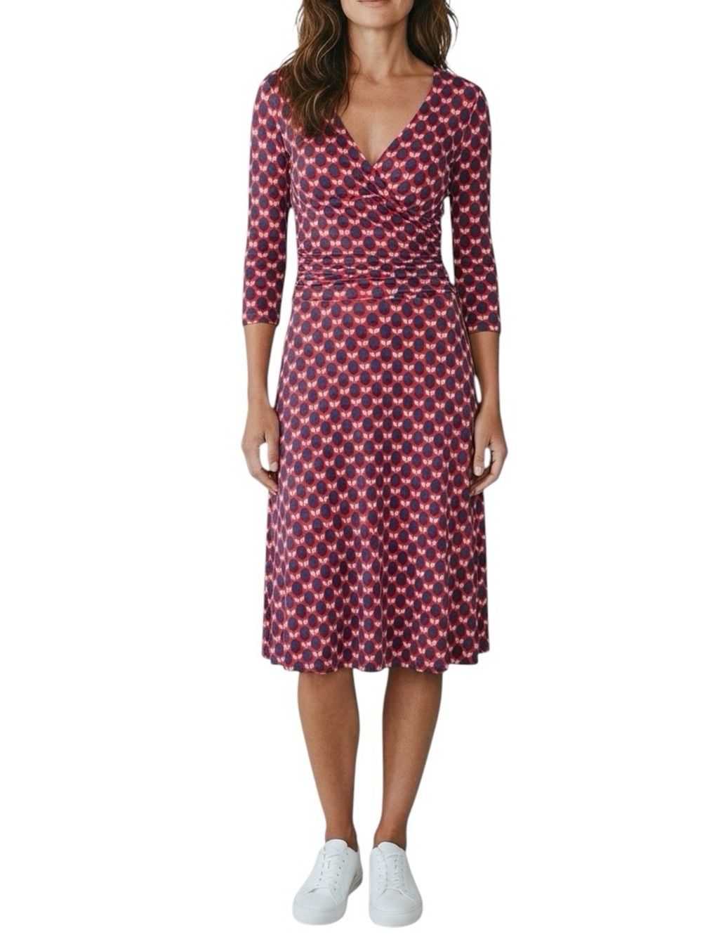 Boden floral print v-neck ruched waist fit & flare dress 16 like new condition